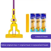 PVA Sünger Başlıklı Katlanabilir Mop - Sarı + 4 Yedek Başlık - 1