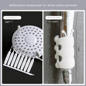 Mini Banyo Nozul Arası Temizleme Fırçası ve Duş Başlığı Tutucu - 10 Adet Fırça - 1