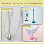 Duvara Monte Uzun Saplı Tuvalet Fırçası Seti - Kare Sarı + Tuvalet Pompası + Tuvalet Temizleyici 500ml - 1