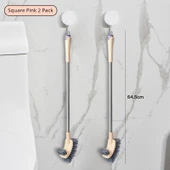 Duvara Monte Uzun Saplı Tuvalet Fırçası Seti - Kare Pembe 2'li Paket thumbnail 1
