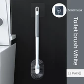 Kavisli Uzun Saplı Kauçuk Kaplı Yumuşak Yün Tuvalet Fırçası - Geliştirilmiş Gri [2 Adet] +2 Kanca thumbnail 1