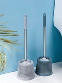 2'li Uzun Saplı Tuvalet Fırçası ve Haznesi - Açık Gri (Paslanmaz Çelik) thumbnail 2