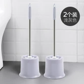 2'li Uzun Saplı Tuvalet Fırçası ve Haznesi - Açık Gri (Paslanmaz Çelik) thumbnail 1