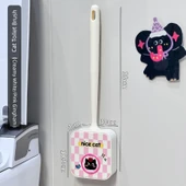 Kedi Tuvalet Fırçası - Süt Beyazı/Pembe Ekose - 1