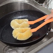 Yapışmaz Uzun Saplı Mutfak Temizleme Fırçası - 2 Adet Tencere Fırçası (Sıcak) thumbnail 3