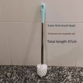 Paslanmaz Çelik Uzun Saplı Tuvalet Fırçası - 47cm - 3 Fırça Başlıklı - 5