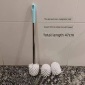 Paslanmaz Çelik Uzun Saplı Tuvalet Fırçası - 47cm - 3 Fırça Başlıklı - 9