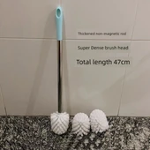 Paslanmaz Çelik Uzun Saplı Tuvalet Fırçası - 47cm - 3 Fırça Başlıklı - 1