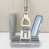 Rulo Sıkmalı Sünger Paspas - Güçlendirilmiş Üç Sıralı, Tek Tuş Başlık Değişimi 28cm, 2 Başlık + Kovalar - 1