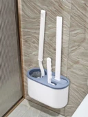 Duvara Monte Tuvalet Fırçası Seti - Gri Tuvalet Fırçası 3'lü Set +40 Adet 50g Kaliteli Mavi Köpük +2 Tuvalet Fırçası Yapıştırıcısı - 3
