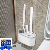 Duvara Monte Tuvalet Fırçası Seti - Gri Tuvalet Fırçası 3'lü Set +40 Adet 50g Kaliteli Mavi Köpük +2 Tuvalet Fırçası Yapıştırıcısı - 1