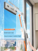Çift Taraflı Cam Temizleme Aparatı 33cm + 2 Bez + Teleskopik Uzatma Çubuğu - 6
