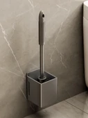 Duvara Monte Deliksiz Tuvalet Fırçası - Metal Gri - Uzatılmış Model - Raflı - 2
