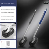 Uzun Saplı Köşe Ulaşmaz Tuvalet Fırçası - Gri + Mavi (2 Adet, Askılı) thumbnail 1