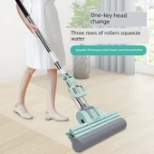 Sünger Paspas - Tek Tuşla Başlık Değişimi - Kalın Çubuk 28cm Çift Sıra 1 Başlıklı (Çay Yeşili) thumbnail 6