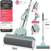 Sünger Paspas - Tek Tuşla Başlık Değişimi - Kalın Çubuk 28cm Çift Sıra 1 Başlıklı (Çay Yeşili) thumbnail 1