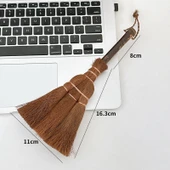 Mini Masaüstü Klavye Temizleme Fırçası - Uzun Saplı Bakır Çivili Büyük Kahverengi - 1