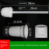 Yuvarlak Tuvalet Fırçası Yedek Başlığı - 29cm Alüminyum Çubuk + Beyaz Fırça + Seramik Bardak - 1