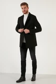 Mero Life Erkek Siyah Slim Fit Dik Yaka Yün Karışımlı Kaşe Kaban - 3