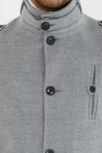 Mero Life Erkek Açık Gri Dar Kesim Dik Yaka Uzun Yün Karışımlı Kaşe Kaban - 3