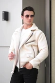 Mero Life Erkek Napa Deri Içi Full Kürklü Yüksek Kalite Slim Fit Beyaz Mont & Ceket - 1