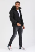 Mero Life Erkek Siyah Su Ve Rüzgar Geçirmez Kapüşonlu Dik Yaka Şişme Mont & Kaban - 3