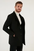 Mero Life Erkek Siyah Slim Fit Dik Yaka Yün Karışımlı Kaşe Kaban - 5
