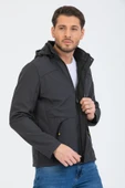 Mero Life Erkek Gri Kapüşonlu Su Ve Rüzgar Geçirmez Softshell Mont - 5