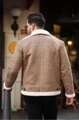 Mero Life Erkek Napa Deri Içi Full Kürklü Yüksek Kalite Slim Fit Krem Mont & Ceket - 4