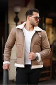 Mero Life Erkek Napa Deri Içi Full Kürklü Yüksek Kalite Slim Fit Krem Mont & Ceket - 2