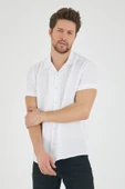 Mero Life Erkek Beyaz Regular Fit Yazlık Kısa Kol Apaş Yaka Dökümlü Kumaş Salaş Gömlek - 5