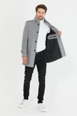 Mero Life Erkek Açık Gri Dar Kesim Dik Yaka Uzun Yün Karışımlı Kaşe Kaban - 5