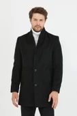Mero Life Erkek Siyah Slim Fit Dik Yaka Yün Karışımlı Kaşe Kaban - 6