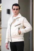 Mero Life Erkek Napa Deri Içi Full Kürklü Yüksek Kalite Slim Fit Beyaz Mont & Ceket - 4