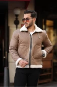 Mero Life Erkek Napa Deri Içi Full Kürklü Yüksek Kalite Slim Fit Krem Mont & Ceket - 1