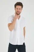 Mero Life Erkek Beyaz Regular Fit Yazlık Kısa Kol Apaş Yaka Dökümlü Kumaş Salaş Gömlek - 6
