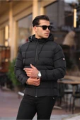 Mero Life Erkek Siyah Dar Kesim Kapüşonlu Dik Yaka Şişme Mont - 3