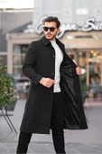 Mero Life Erkek Siyah Dar Kesim Uzun Yün Karışımlı Kaşe Gömlek Yaka Palto - 2