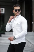Mero Life Erkek Beyaz Slim Fit Dar Kesim Kot Gömlek - 2