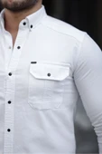 Mero Life Erkek Beyaz Slim Fit Dar Kesim Kot Gömlek - 3