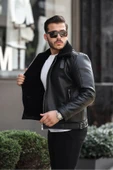 Mero Life Erkek Napa Deri Içi Full Kürklü Yüksek Kalite Slim Fit Siyah Mont & Ceket - 4