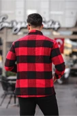 Mero Life Erkek Kırmızı-siyah Oversize Kareli Ekoseli Pamuklu Kalın Kumaş Oduncu Ceket Gömlek - 8