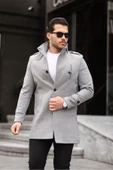 Mero Life Erkek Açık Gri Dar Kesim Dik Yaka Uzun Yün Karışımlı Kaşe Kaban - 4