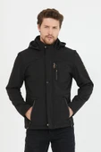 Mero Life Erkek Siyah Kapüşonlu Outdoor Su Ve Rüzgar Geçirmez Softshell Spor Mont - 2