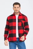 Mero Life Erkek Kırmızı-siyah Oversize Kareli Ekoseli Pamuklu Kalın Kumaş Oduncu Ceket Gömlek - 5