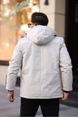 Mero Life Outdoor Kapüşonlu Su Ve Rüzgar Geçirmez Kapitone Içi Kürklü Elyaf Dolgulu Taş Rengi Softshell Mont - 3