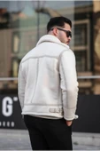 Mero Life Erkek Napa Deri Içi Full Kürklü Yüksek Kalite Slim Fit Beyaz Mont & Ceket - 6