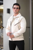 Mero Life Erkek Napa Deri Içi Full Kürklü Yüksek Kalite Slim Fit Beyaz Mont & Ceket - 5
