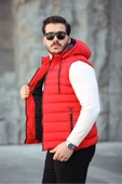 Mero Life Erkek Kırmızı Standart Fit Çıkarılır Kapüşonlu Cepli Fermuarlı Şişme Yelek - 2