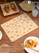 Yağ Emici Barbekü Kağıdı - 38x28 Kraft El Çizimi Piknik Deseni 50 Adet - 1